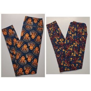 Lot of 2 LuLaRoe Leggings Russian Wooden Horse & Vintage Monkey Face One Size